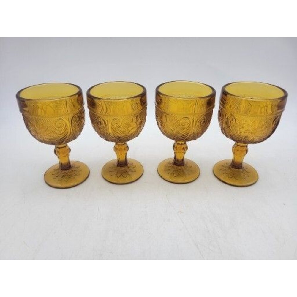 SET OF 4 INDIANA GLASS TIARA PATTERN AMBER SMALL WINE CORDIAL 4” GOBLETS 3oz